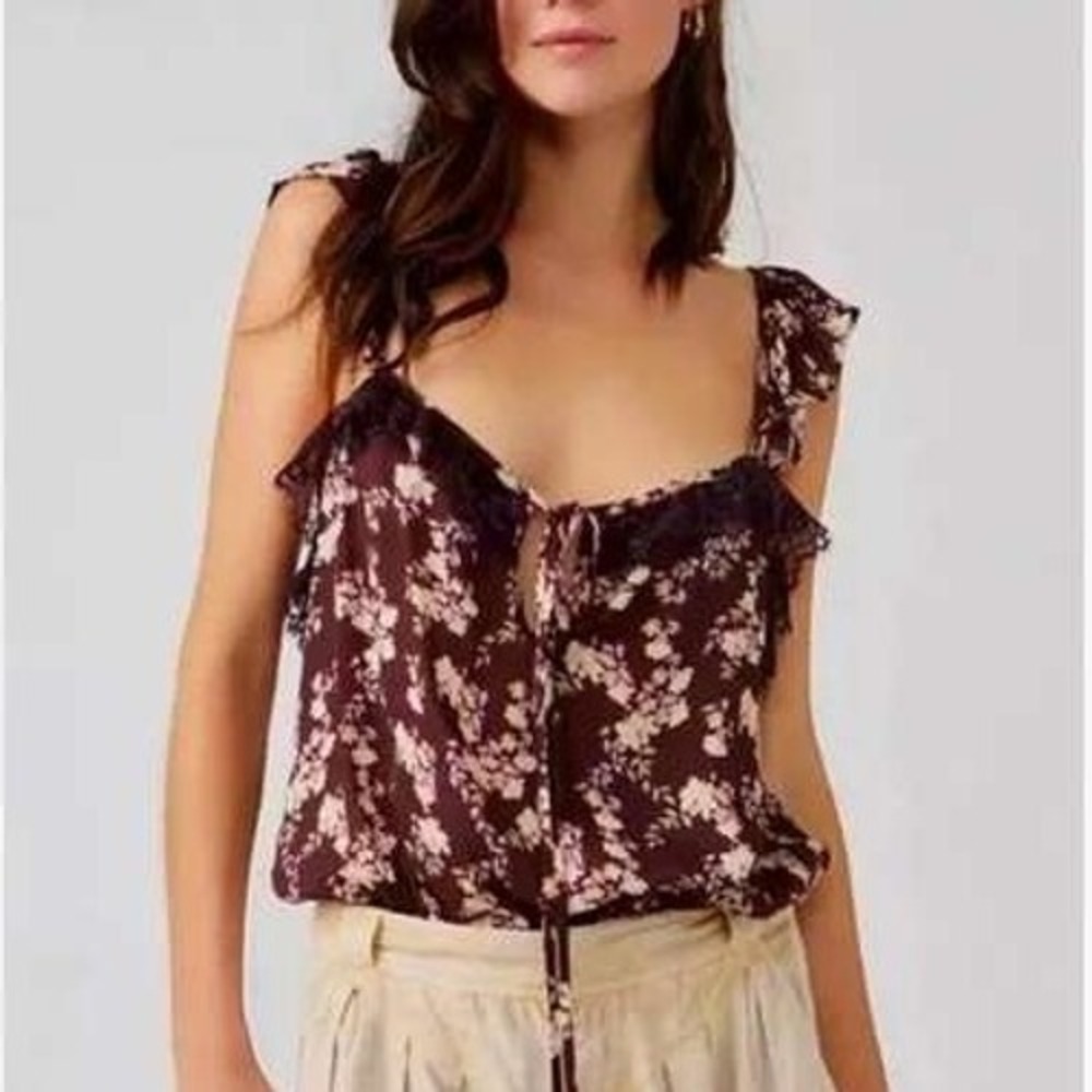 Free People Take It Away‎ Thong Bodysuit Flutter Sleeve Chocolate Merlot Size S